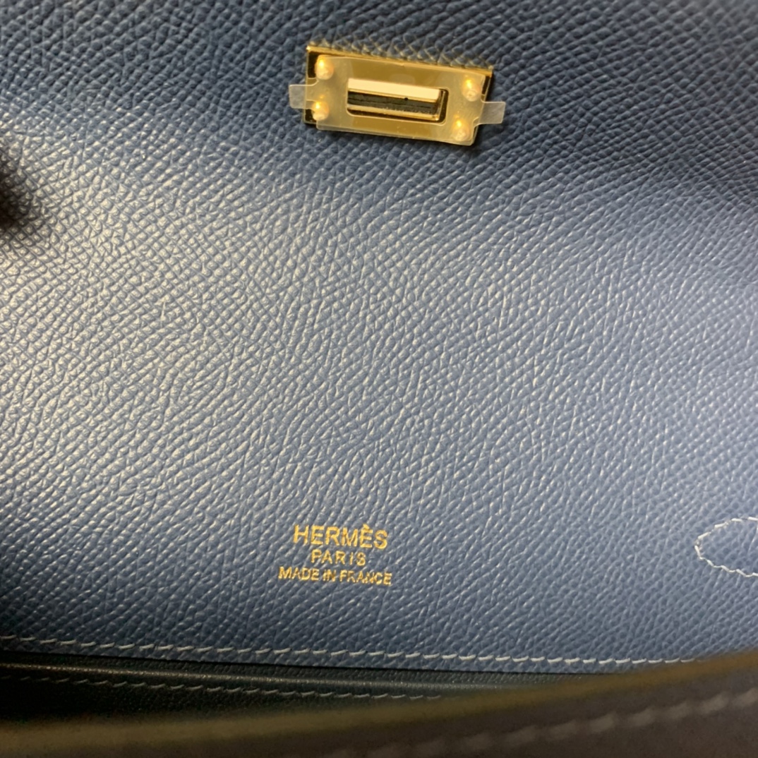 Hermes Mini Kelly Pochette 22cm Bag In Blue Nuit Epsom Leather